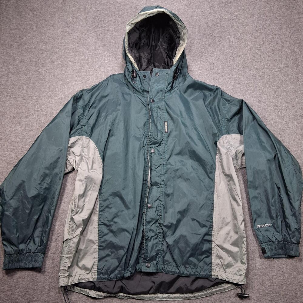 Stearns Jacket Mens Large Green Hooded DryWear Rain Coat Water Resistant 8712